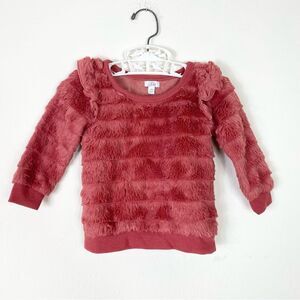 Laughing Llama Baby Girl Red-Pink Faux Fur Layered Ruffled Sweater